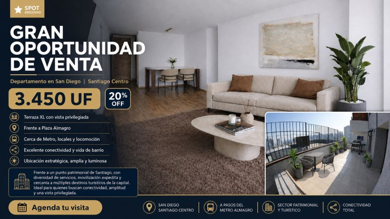 Imagen de Venta Departamento en Santiago - SAN DIEGO 516 (METRO PARQUE ALMAGRO) - 52 m² - 2D - 2B (Cod. 39435)