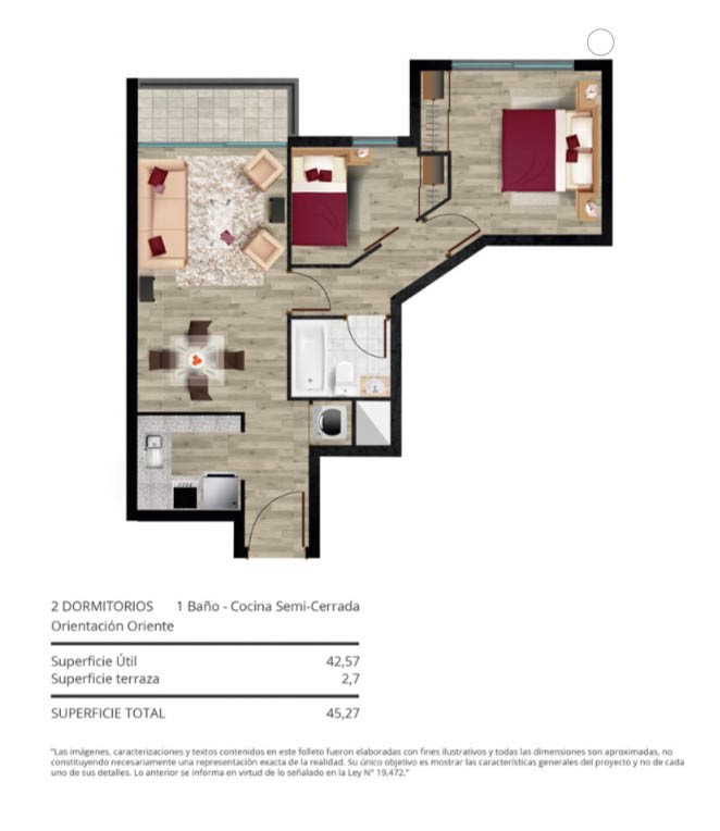 Imagen de Arriendo Departamento en San Miguel - CERCANO A SEGUNDA TRANSVERSAL CON NOVENA AVENIDA - 42 m² - 2D - 1B (Cod. 39901)